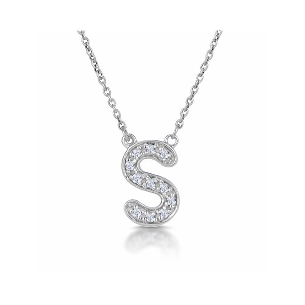 Initial 'S' Necklace Lab Diamond Encrusted Pave Set in 925 Sterling Silver - Image 1