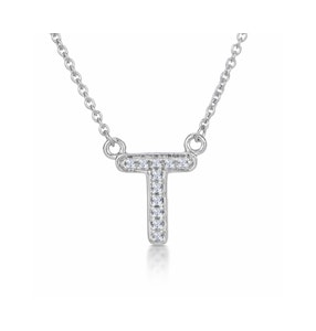 Initial 'T' Necklace Lab Diamond Encrusted Pave Set in 925 Sterling Silver