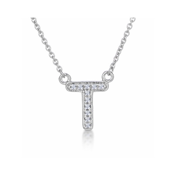 Initial 'T' Necklace Lab Diamond Encrusted Pave Set in 925 Sterling Silver - Image 1