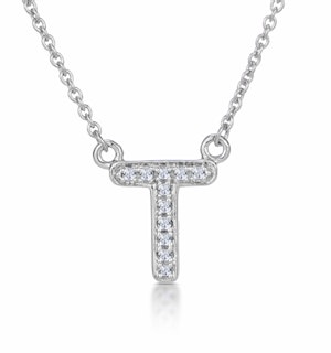 Initial 'T' Necklace Diamond Encrusted Pave Set in 9K White Gold