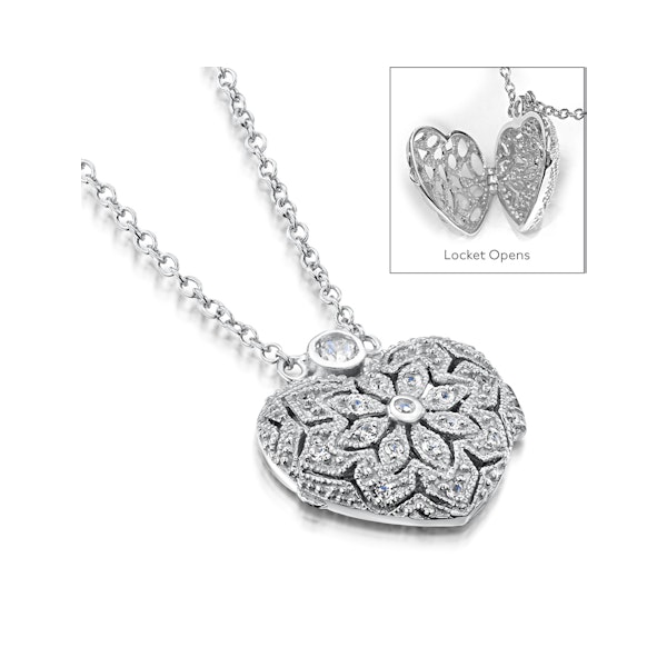 Vintage Heart Locket Lab Diamond Necklace White Topaz in 925 Silver - Image 4