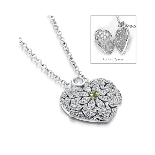 Peridot August Birthstone Vintage Locket Necklace With Topaz in Silver - Image 4