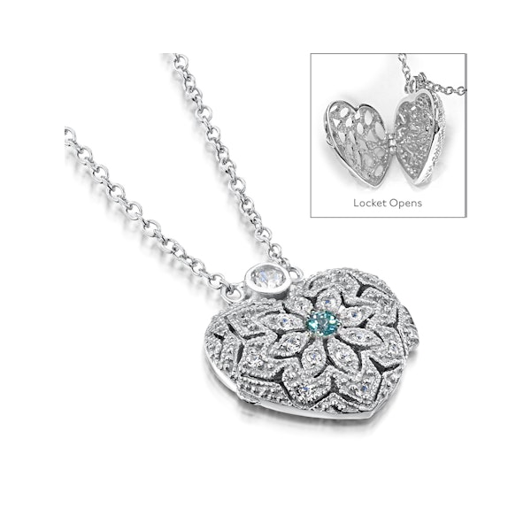 Blue and White Topaz November Birthstone Locket Necklace in Silver - Image 4