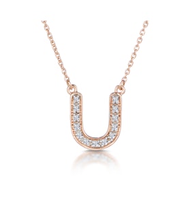 Initial 'U' Necklace Diamond Encrusted Pave Set in 9K Rose Gold