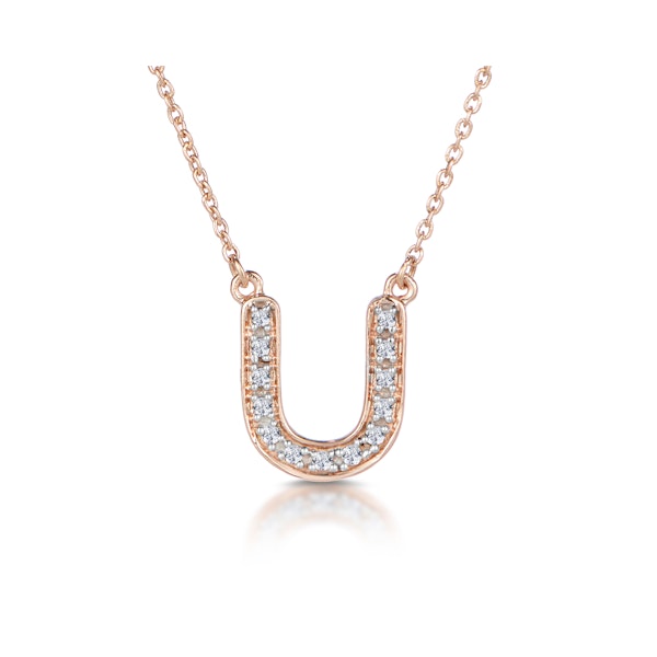 Initial 'U' Necklace Diamond Encrusted Pave Set in 9K Rose Gold - Image 1