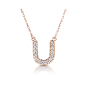 Initial 'U' Necklace Diamond Encrusted Pave Set in 9K Rose Gold