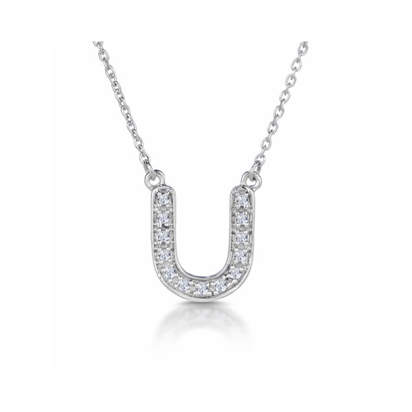 Initial 'U' Necklace Lab Diamond Encrusted Pave Set in 925 Sterling Silver - Image 1