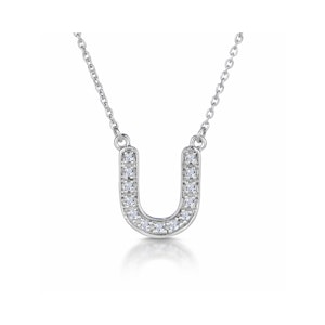 Initial 'U' Necklace Lab Diamond Encrusted Pave Set in 925 Sterling Silver