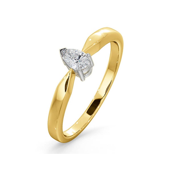 Certified Pear Shaped 18K Gold Diamond Engagement Ring 0.25CT-H/Si - Image 1
