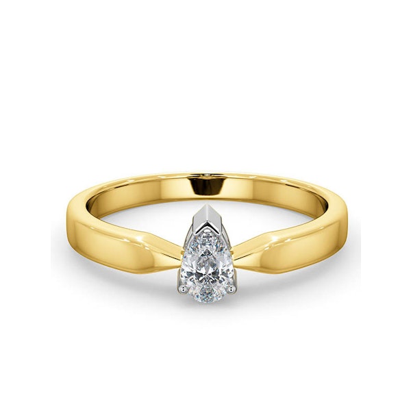 Certified Pear Shaped 18K Gold Diamond Engagement Ring 0.33CT-G/Vs - Image 3