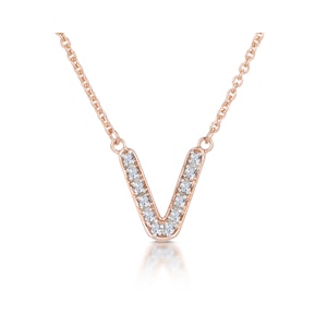 Initial 'V' Necklace Diamond Encrusted Pave Set in 9K Rose Gold
