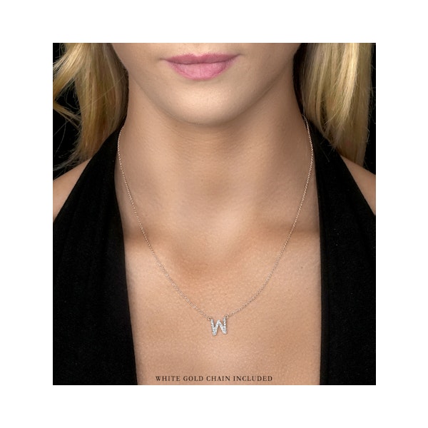 Initial 'W' Necklace Lab Diamond Encrusted Pave Set in 925 Sterling Silver - Image 2