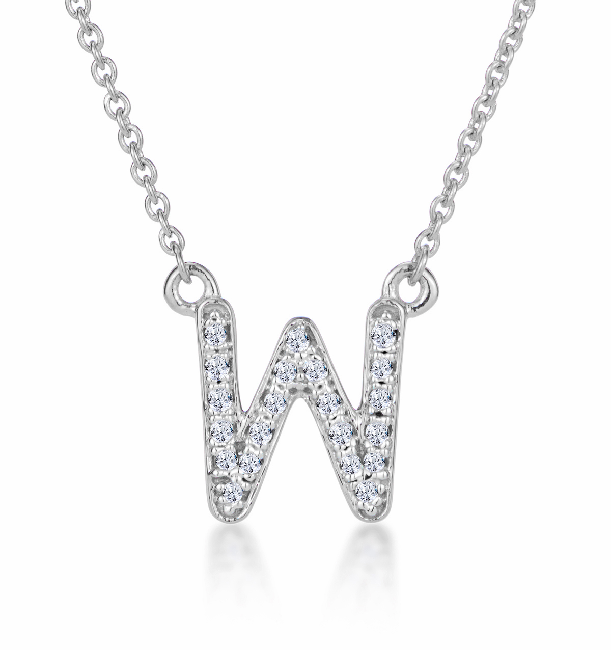 Initial W Necklace Lab Diamond Encrusted Pave Set in 925 Sterling Silver