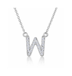 Initial 'W' Necklace Lab Diamond Encrusted Pave Set in 925 Sterling Silver