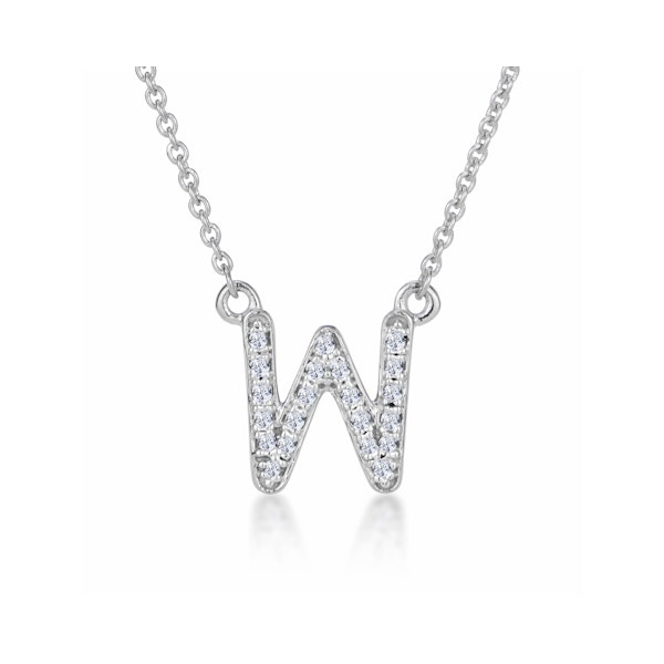 Initial 'W' Necklace Lab Diamond Encrusted Pave Set in 925 Sterling Silver - Image 1