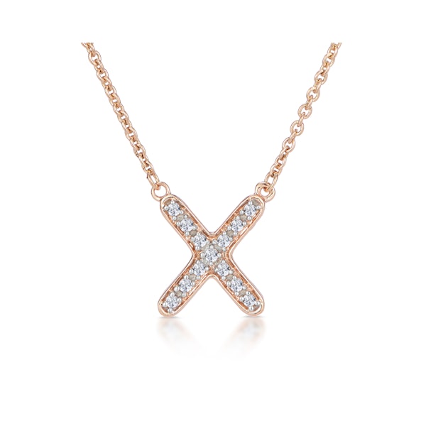Initial 'X' Necklace Diamond Encrusted Pave Set in 9K Rose Gold - Image 1