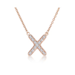 Initial 'X' Necklace Diamond Encrusted Pave Set in 9K Rose Gold