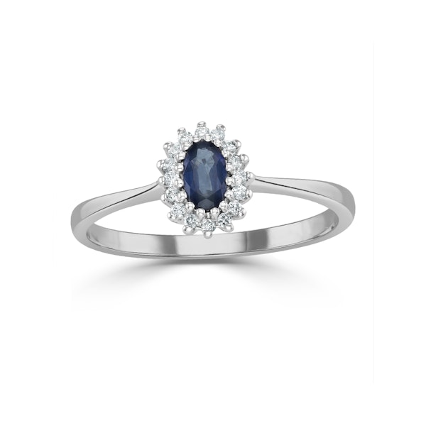 Sapphire 5 x 3mm And Diamond 9K White Gold Ring A4432 - Image 2