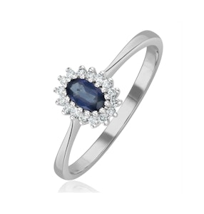 Sapphire 5 x 3mm And Diamond 9K White Gold Ring A4432