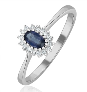 Sapphire 5 x 3mm And Diamond 9K White Gold Ring  A4432