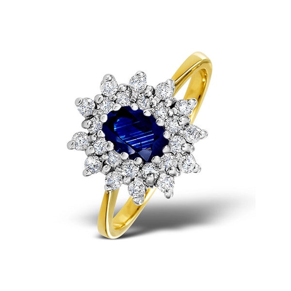 Sapphire 6 x 4mm And Diamond 18K Gold Ring FET34-U SIZE R - Image 1