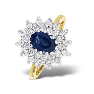 Sapphire 7 x 5mm And Diamond 0.56ct 18K Gold Ring SIZE R