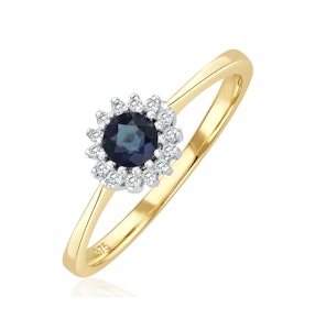 Sapphire 3 x 3mm And Diamond 9K Gold Ring