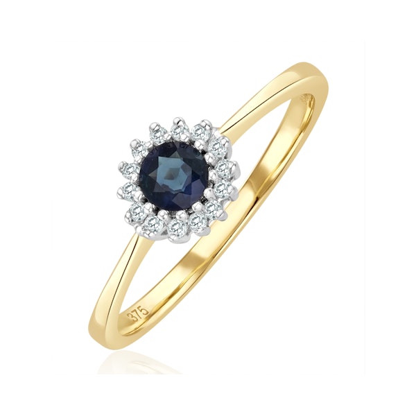 Sapphire 3 x 3mm And Diamond 9K Gold Ring - Image 1