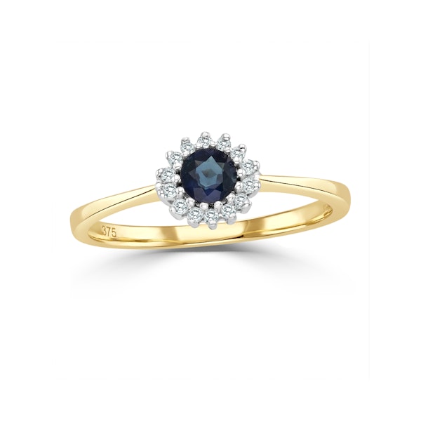 Sapphire 3 x 3mm And Diamond 9K Gold Ring - Image 2