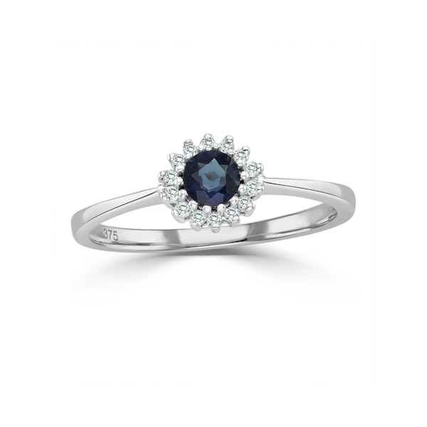 Sapphire 3.5 x 3.5mm And Diamond 9K White Gold Ring - Image 2