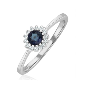 Sapphire 3.5 x 3.5mm And Diamond 9K White Gold Ring