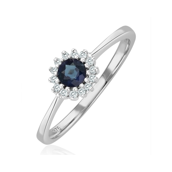 Sapphire 3.5 x 3.5mm And Diamond 9K White Gold Ring - Image 1
