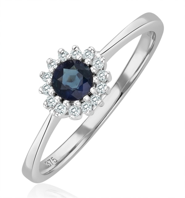 Sapphire 3.5 x 3.5mm And Diamond 9K White Gold Ring - image 1
