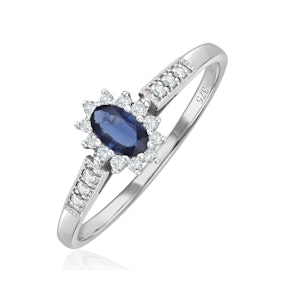 Sapphire 5 x 3mm And Diamond 9K White Gold Ring