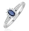 Sapphire 5 x 3mm And Diamond 18K White Gold Ring - image 1