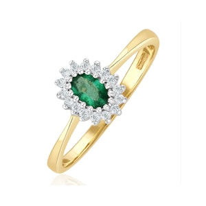 Emerald 5 x 3mm And Diamond 9K Gold Ring