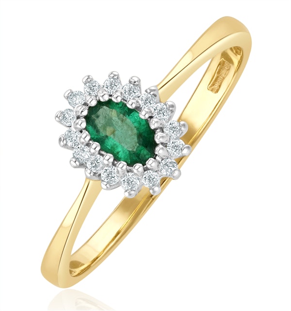 Emerald 5 x 3mm And Diamond 9K Gold Ring - image 1