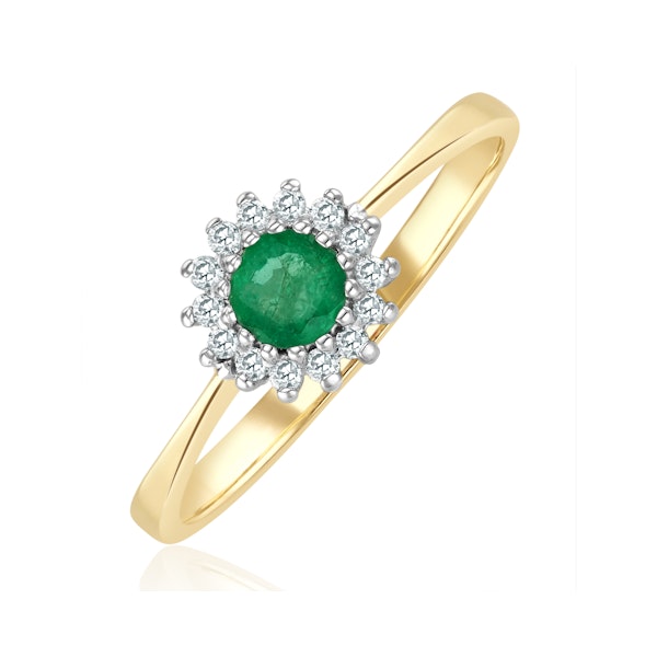 Emerald 3.5mm And Diamond 9K Gold Ring - Image 1