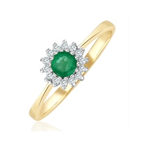 Emerald 3.5mm And Diamond 9K Gold Ring