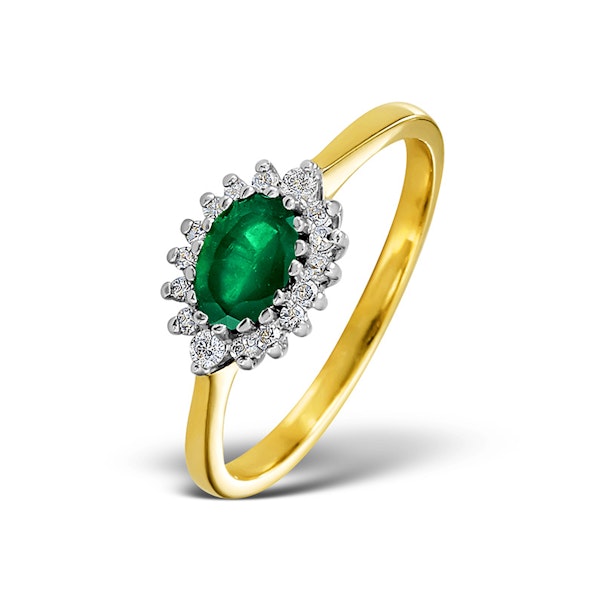 Emerald 6 x 4mm And Diamond 9K Gold Ring SIZES AVAILABLE L R - Image 1