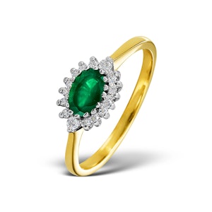 Emerald 6 x 4mm And Diamond 9K Gold Ring SIZES AVAILABLE L R