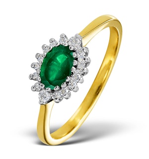 Emerald 6 x 4mm And Diamond 9K Gold Ring