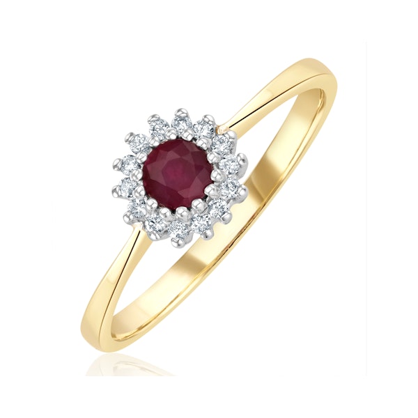 Ruby 3.5 x 3.5mm And Diamond 9K Gold Ring - Image 1