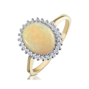 Opal 10 x 8mm And Diamond 9K Yellow Gold Ring