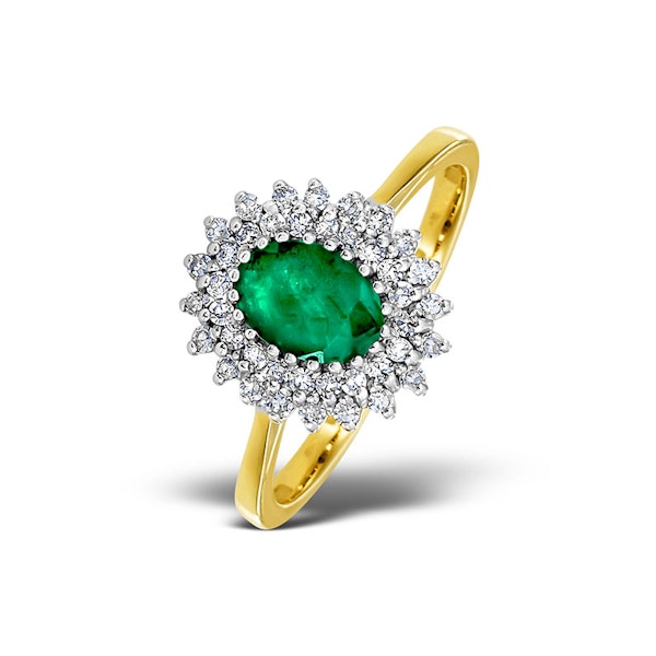 Emerald 7 x 5mm And Diamond 9K Gold Ring SIZE O - Image 1