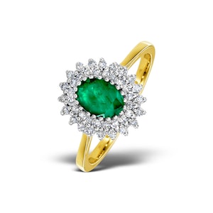 Emerald 7 x 5mm And Diamond 18K Gold Ring SIZE J