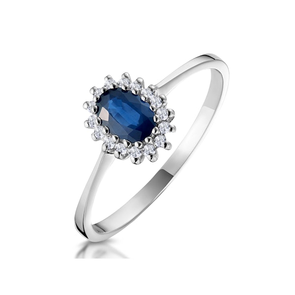Sapphire 6 x 4mm And Diamond 9K White Gold Ring A3906 - Image 1