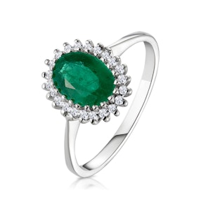 Emerald 8 x 6mm And Diamond 9K White Gold Ring