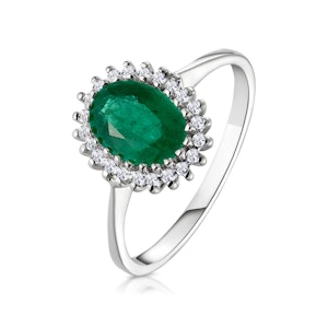 Emerald 8 x 6mm And Diamond 9K White Gold Ring