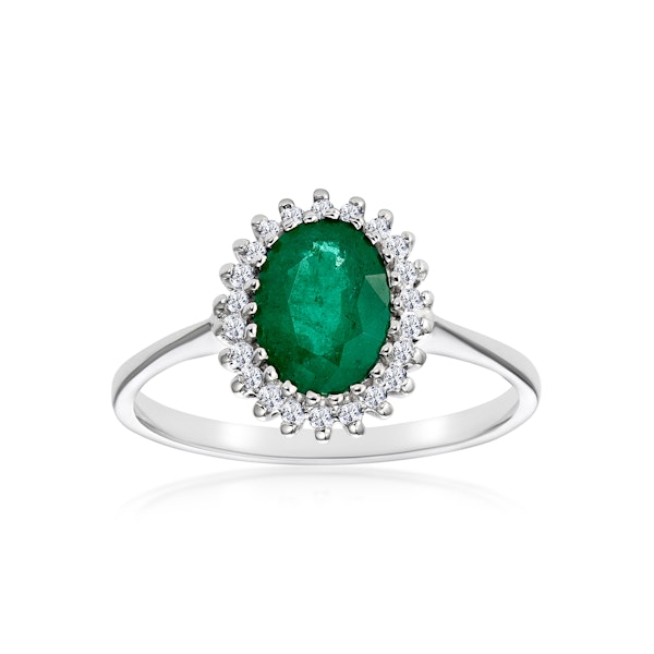 Emerald 8 x 6mm And Diamond 9K White Gold Ring - Image 2